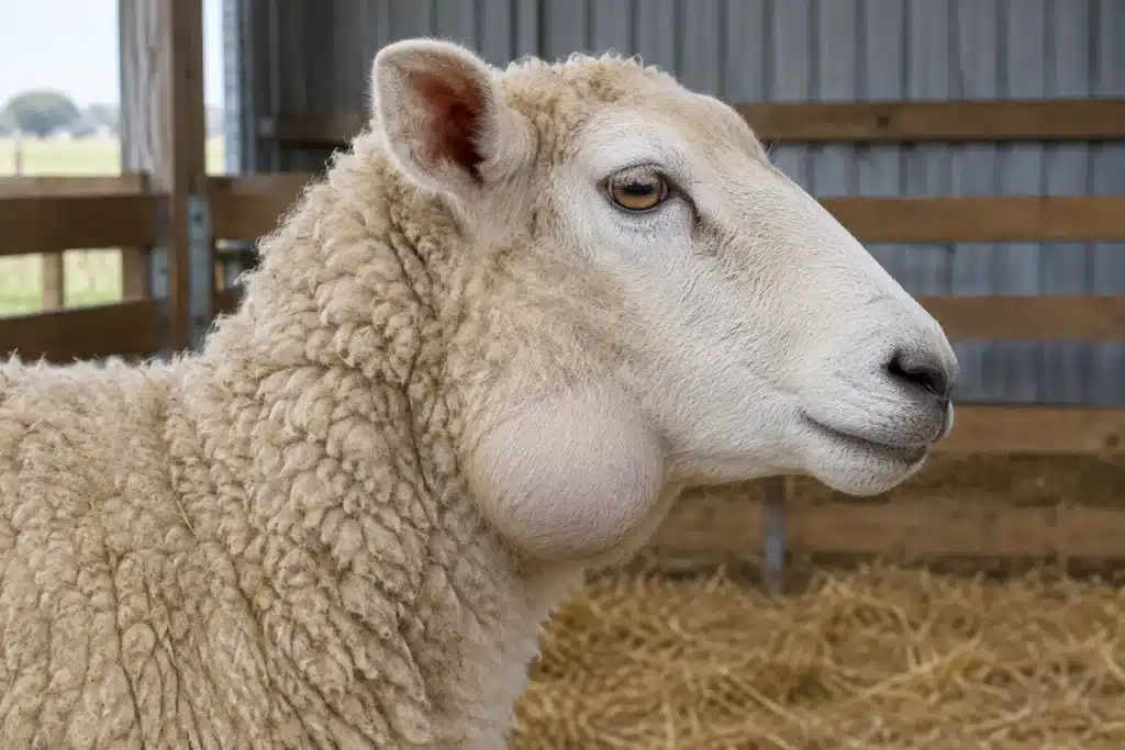 Soft swelling under the lower jaw of a sheep's head.